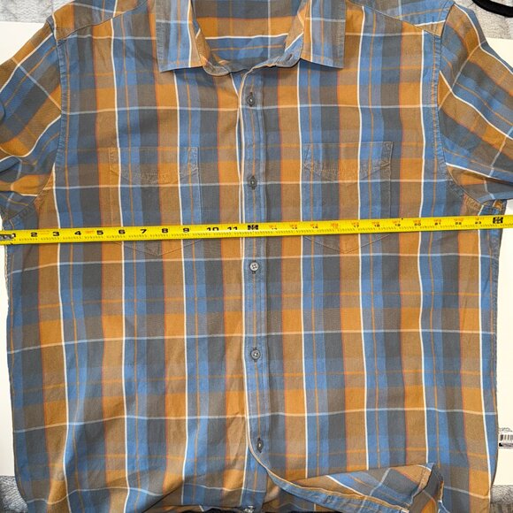 Horny Toad Men's Plaid Mojo Button-Down Long-Sleeve Size XL Orange Blue Tan - Picture 10 of 10